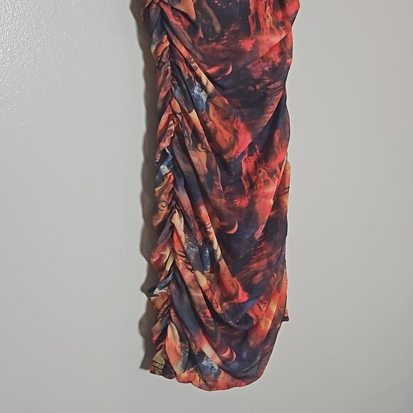 NWT PrettyLittleThing Multi Print Mesh Cup Detail Ruched Bodycon Dress Sz 0 - Picture 10 of 13